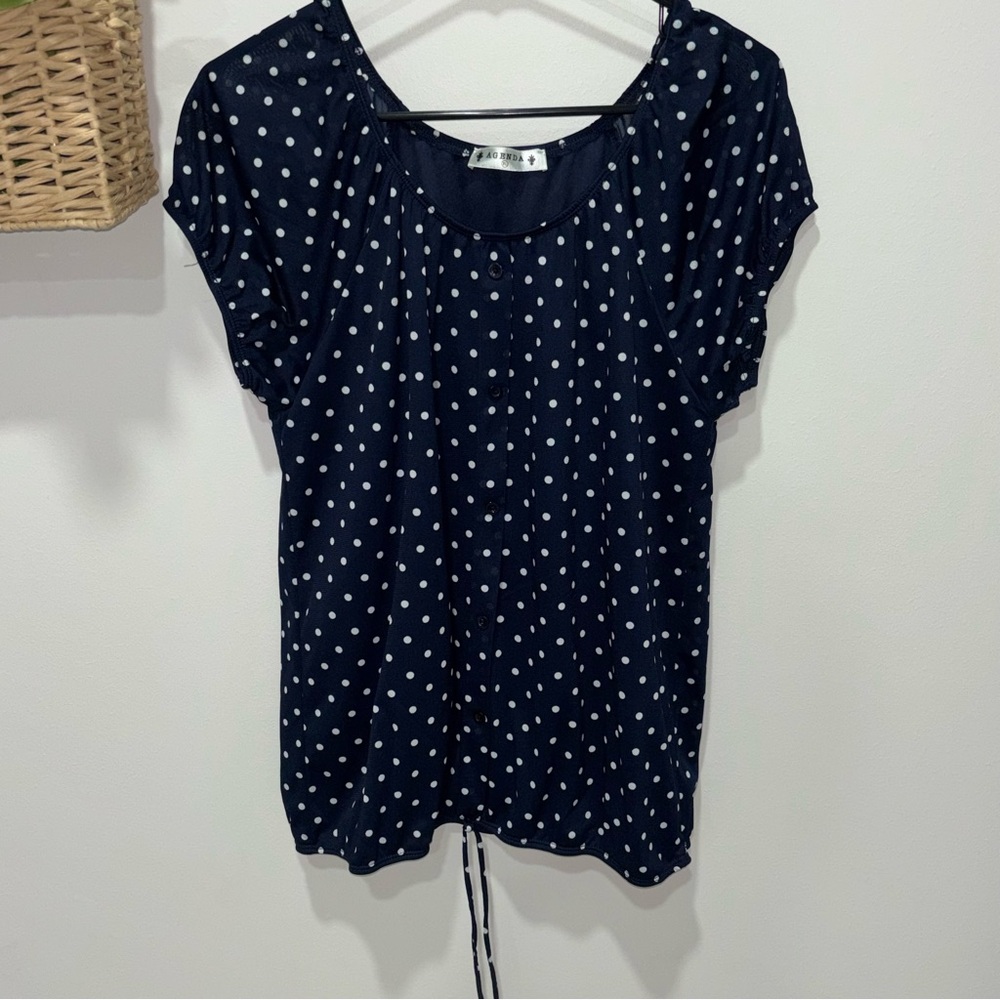 Agenda Navy‎ Blue Polka Dot Blouse